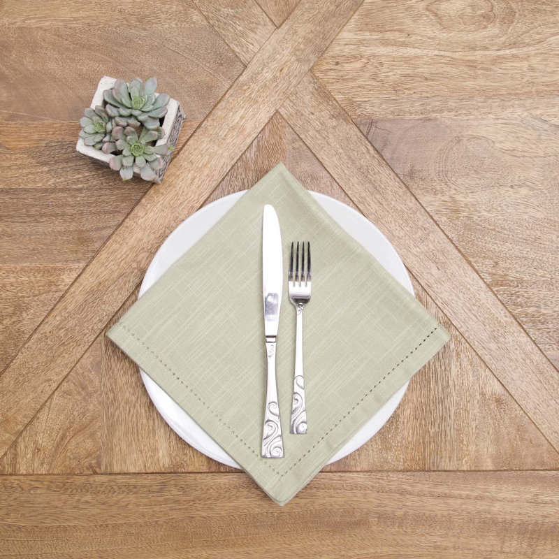 Hemstitch Solid Green Napkin Set of 6, Sage