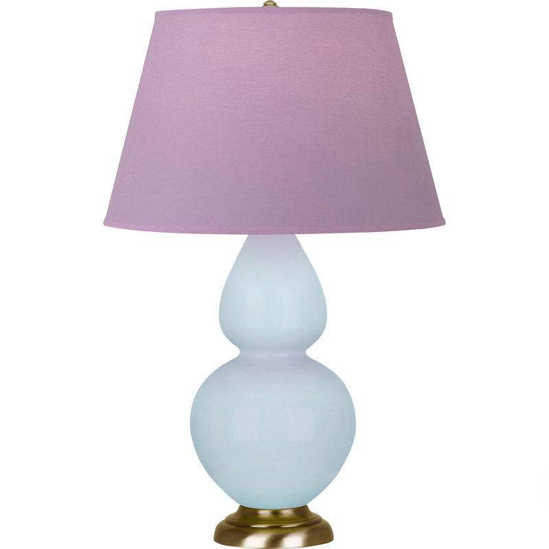 Lampe de table double gourde en céramique, Lavande / prune, Bleu bébé verni / laiton, Laiton