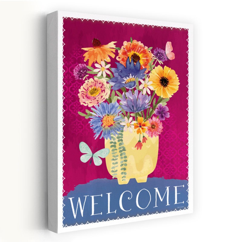 Fleurs de bienvenue en pot - Bouquet de fleurs contemporain dans un vase jaune, H 36 po x l 24 po