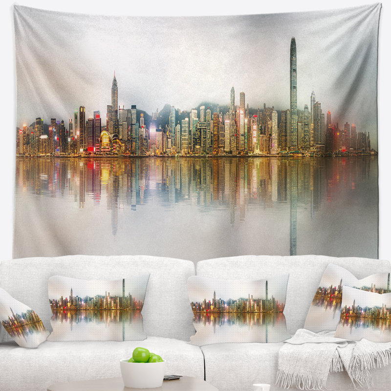 Tapisserie panorama à cityscape de singapour en polyester, H 68 po x l 80 po