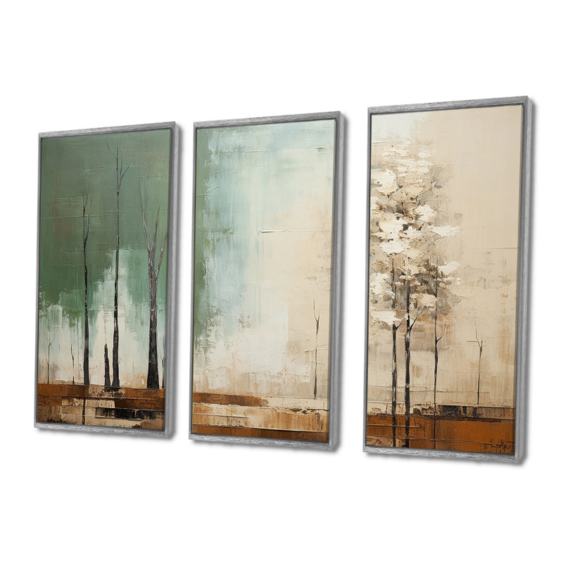 «Green Beige Wild Essence Collage II - Tachism», art mural, H 40 po x l 60 po x P 1 po, Cadre argenté flottant