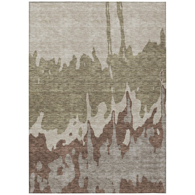 Arpin 8' X 10' Beige And Taupe Abstract Washable Indoor Outdoor Area Rug