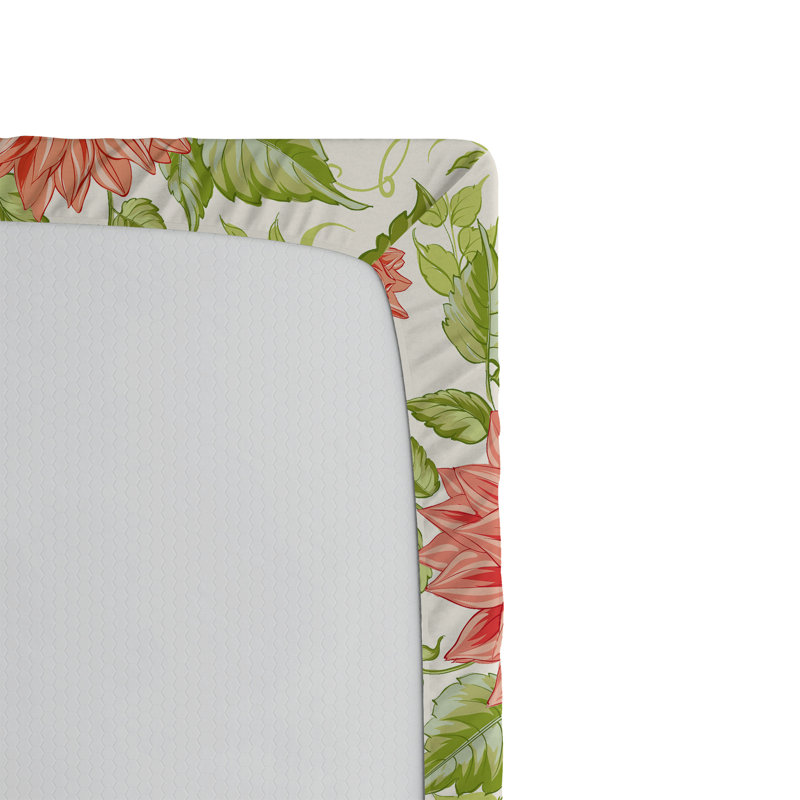 Ambesonne Nature Fitted Sheet Leaves Botanical Style Art, Twin Fitted Sheet, Dark Pink/Pistachio Green Floral