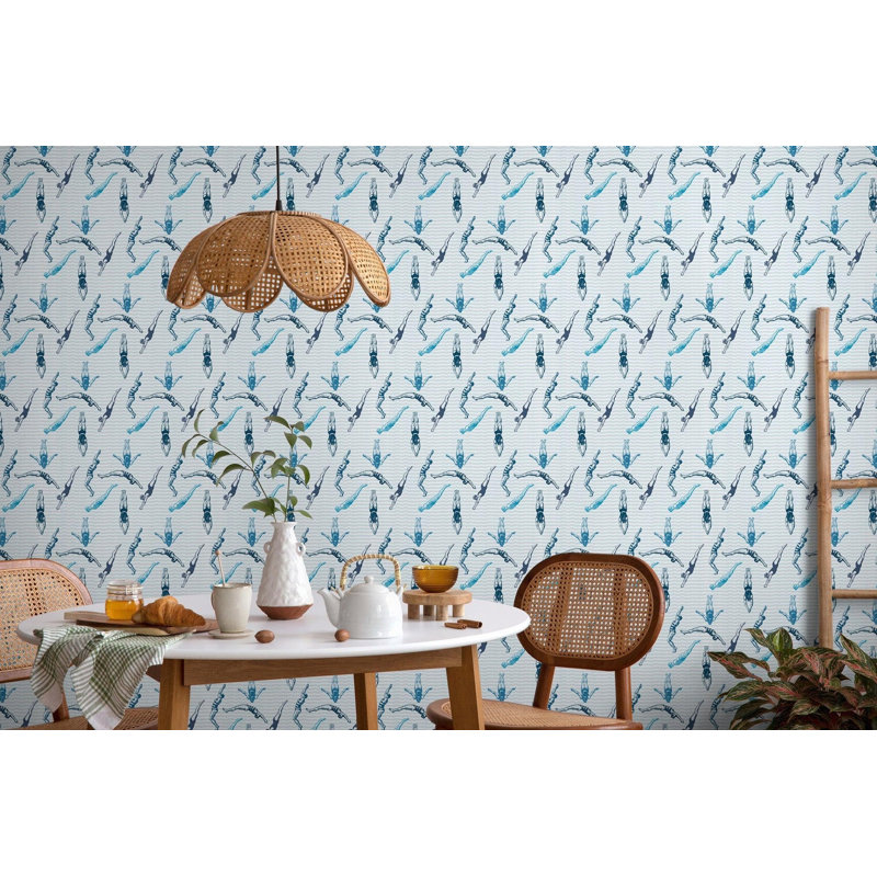 Signature Divers 10' L x 24" W Peel and Stick Wallpaper Roll, The Blues, Faux Grasscloth, Non-pasted