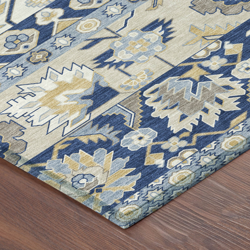Tapis traditionnel lavable à la machine intérieur / extérieur ACN2583, Marine, 8 pi x 10 pi