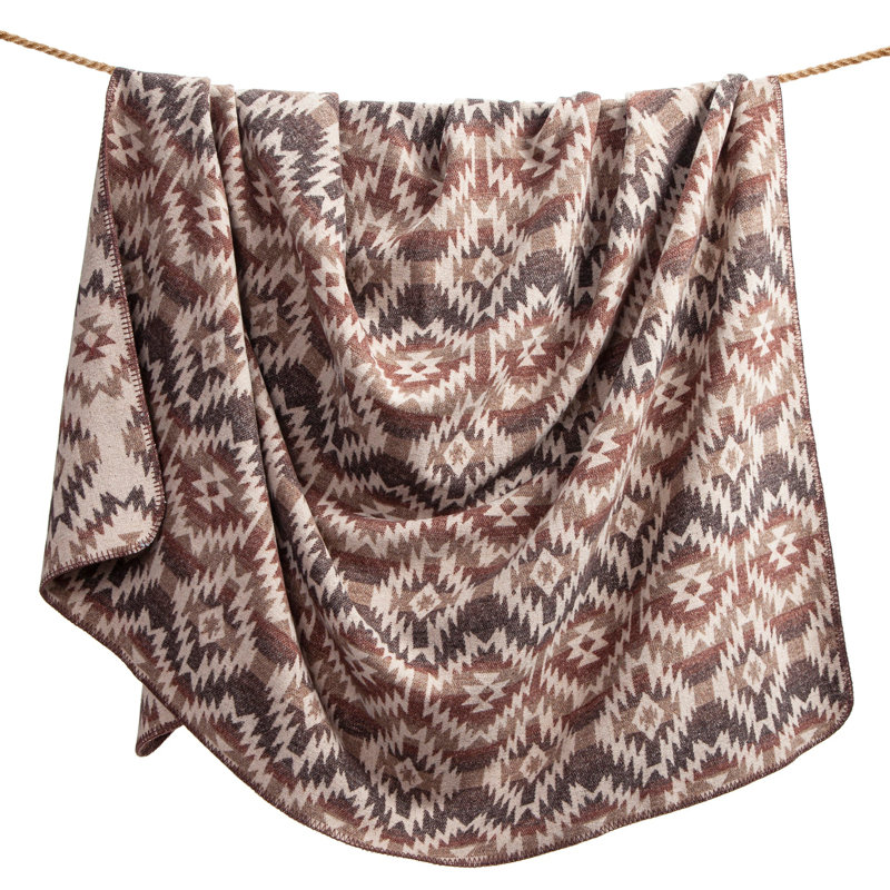 Mesa Wool Blend Yarn Dye Aztec Design Western Southwestern Throw Blanket, Queen