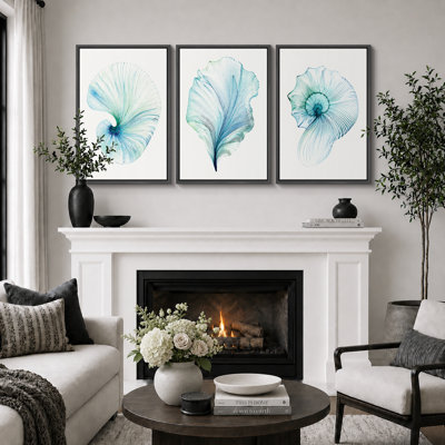 «Turquoise Shell», art de ligne, images de salle de bain, impression sur toile encadrée, 3 pièces