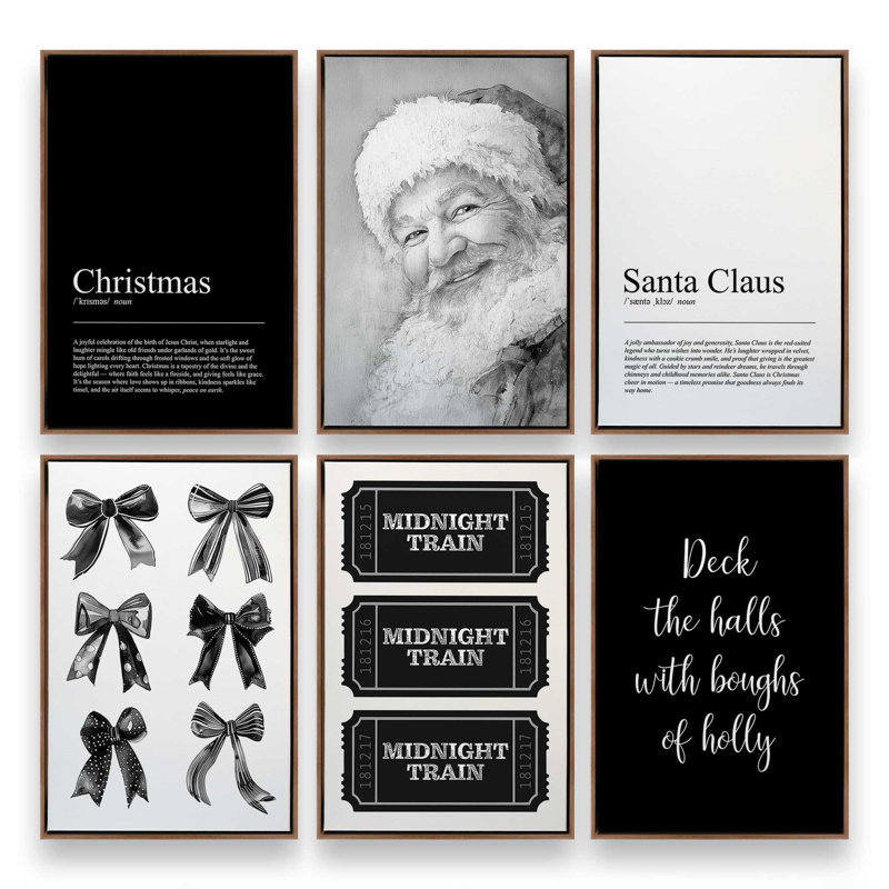 Ensemble de 6 impressions sur toile de la collection Silent Night, H 19 po x l 52 po, Impression encadrée sans passe-partout
