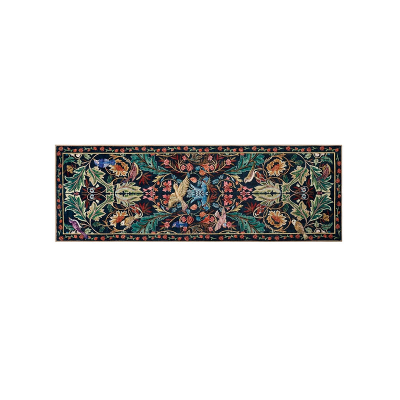 Floral Faux Fur 60cm X 180cm Area Rug, Black