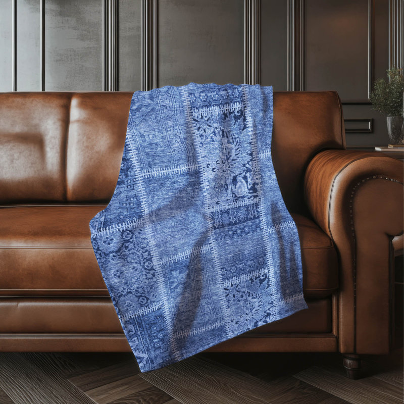 Jeté patchwork Addison Sherpa ASB635, Marine