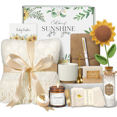 Get Well Soon Self Care Package Box, Sending Sunshine Sunflower Basket