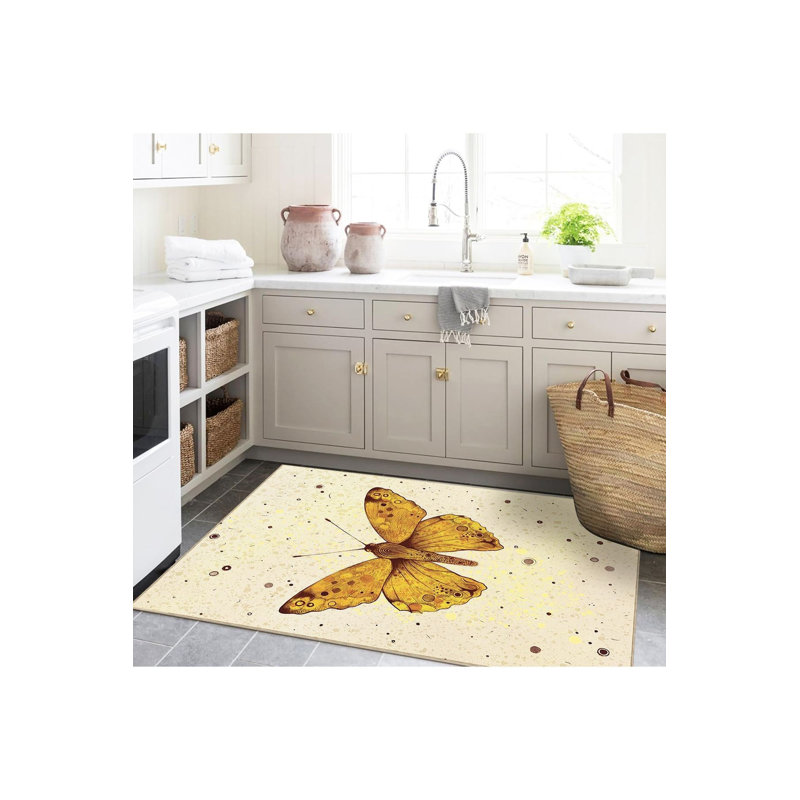 Tapis jaune lavable à la machine, Tapis de couloir 3 pi 3 po x 6 pi 7 po