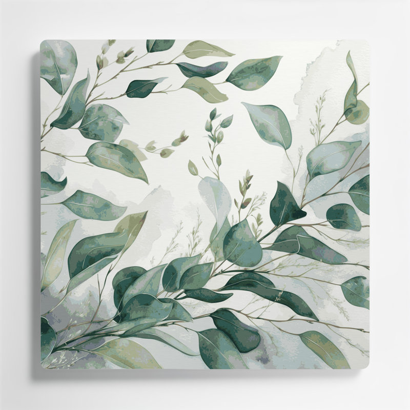 «Botanical Eucalyptus Beige», art mural en métal, H 96 po x l 96 po x P 0,05 po