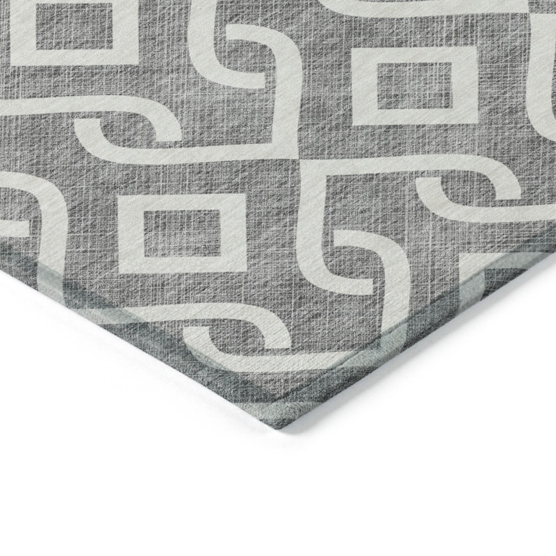 3' X 5' Gray And Ivory Geometric Washable Indoor Outdoor Area Rug