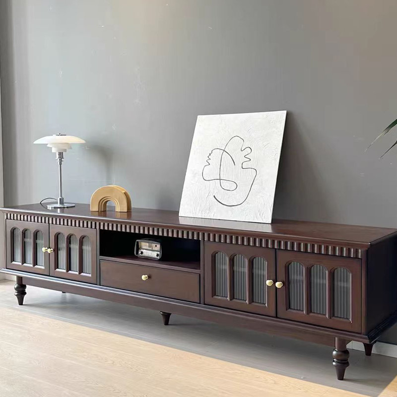 Meuble télé de style américain avec rangement rétro, H 24,41 po x L 82,68 po x l 15,75 po, Brun