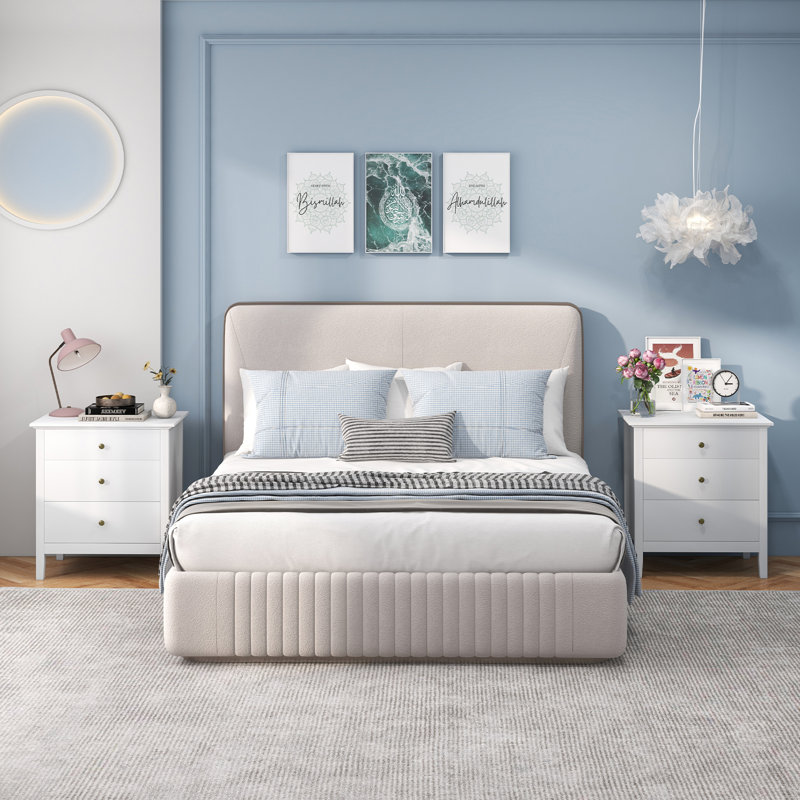 Abdülsamet Modern Wooden Nightstand with 3 Drawers, White