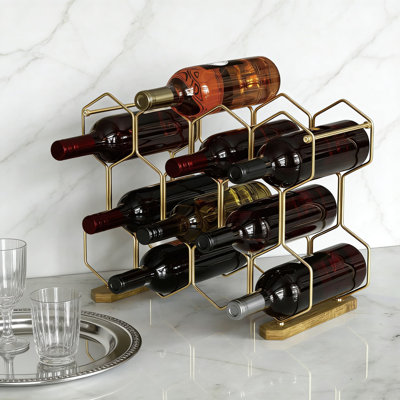 Modern Countertop Wine Rack For 14 Bottles, Freestanding Metal Holder, Space-Saving Tabletop Storage For Kitchen, Bar, Or Cabinet