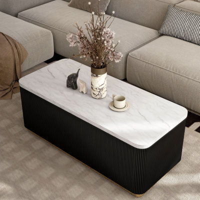 Kirtin 48-Inch Rectangle Marble Coffee Table With Gold Accent Base