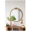 30x31 Inch Round Wall Mirror with Gold Finish and Decorative Leaf Crest, Rococo Inspired MDF Frame