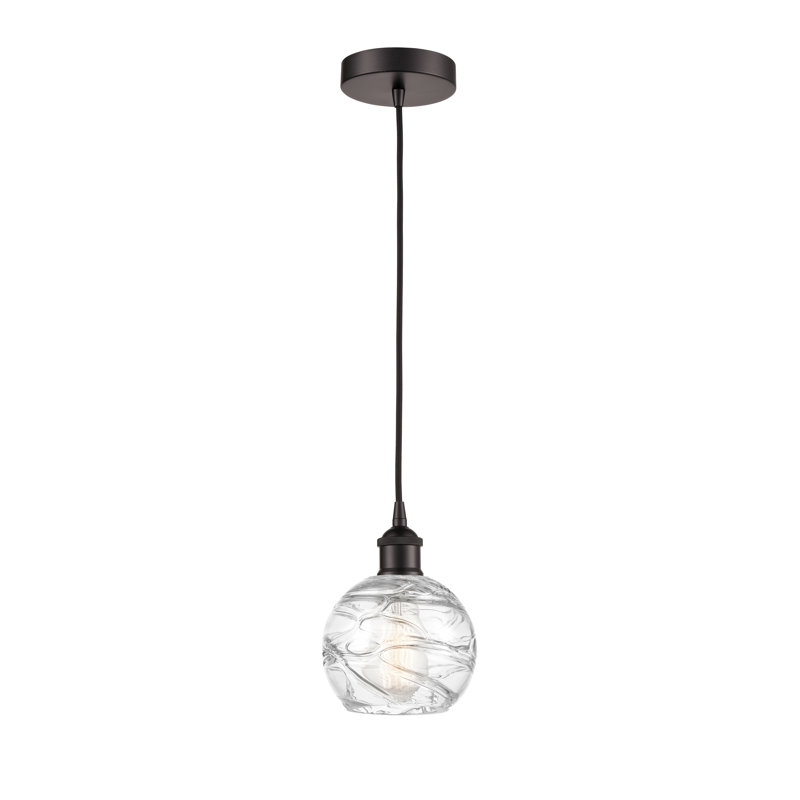 1 - Light Single Globle Pendant, 8.75" H x 6" W x 6" D, Oil Rubbed Bronze, Clear