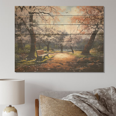 «Pink Springtime Park Floral Canopy II», impression sur toile d'arbre sur bois