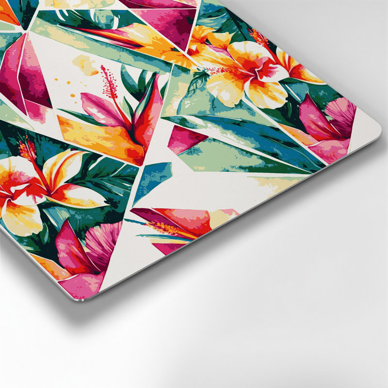 Art mural hawaïen avec fleurs géométriques beiges, H 12 po x l 12 po