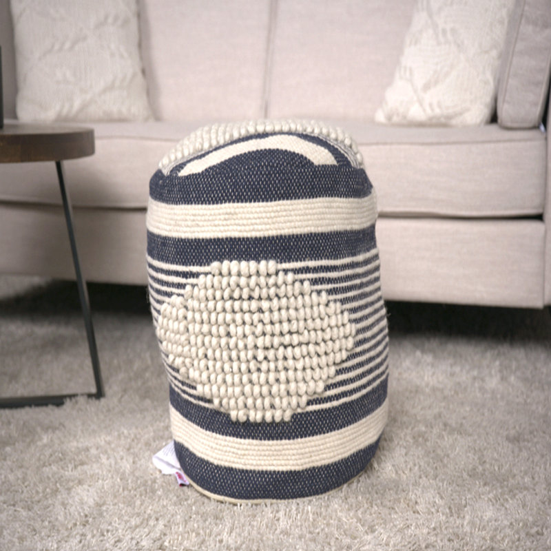 Fabric Upholstered Cylindrical Pouf Ottoman, Gray