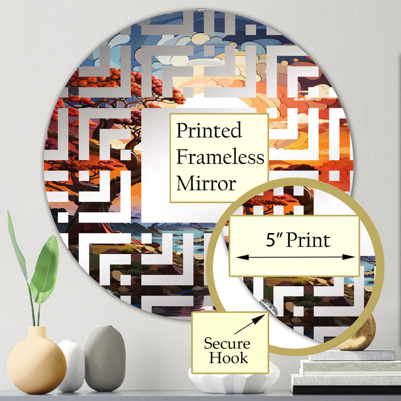 Baobab africain aux couleurs de l'arc-en-ciel - Miroir décoratif Maze, 23,6 po x 23,6 po