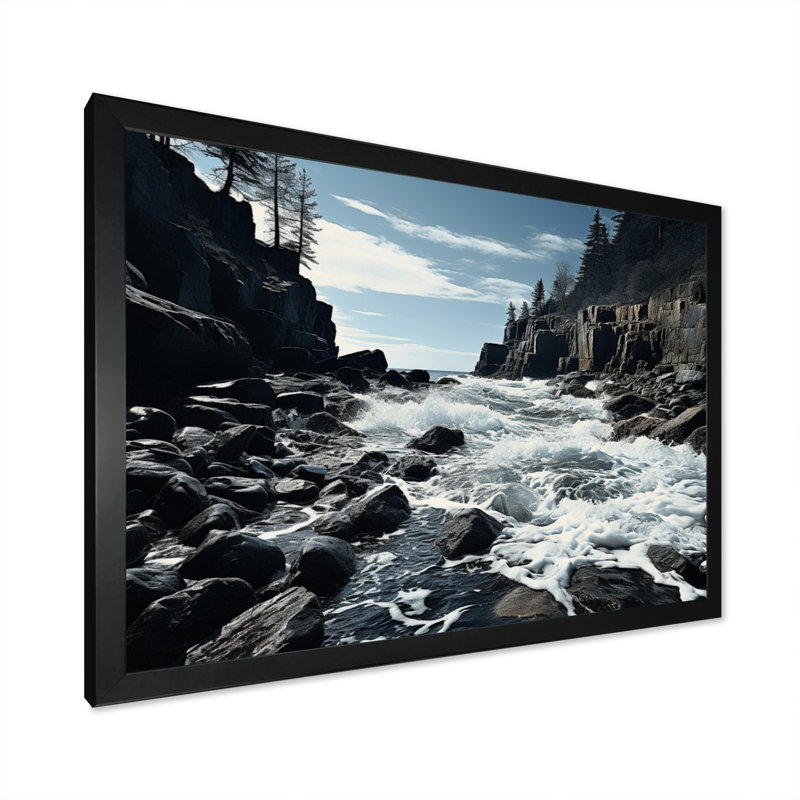 Berkay Canada, rivage rocheux sur toile, H 12 po x l 20 po x P 1 po, Cadre photo noir