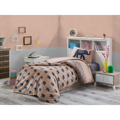 Ensemble de housse de couette XXL, bleu et brun clair, housse de couette 61 x 87 et taie d'oreiller 31 x 31 | 65% coton / 35% polyester, fermeture à boutons pour la couette, fermeture à enveloppe pour l'oreiller | Lavable à la machine, 120 fils, doux et durable