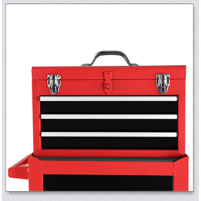 Coffre à outils à 3 tiroirs avec grand rangement, tablette réglable et système de verrouillage pour le garage et l'entrepôt