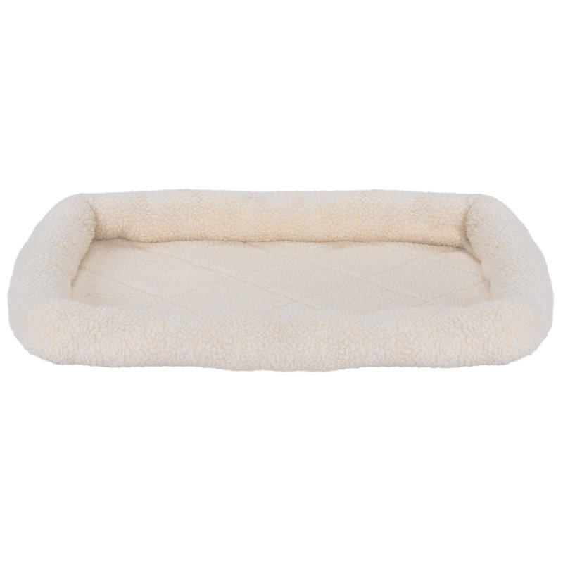 Faux Lambswool Crate Bolster Pet Bed, Small (18" W x 24" D x 2.25" H), Cream