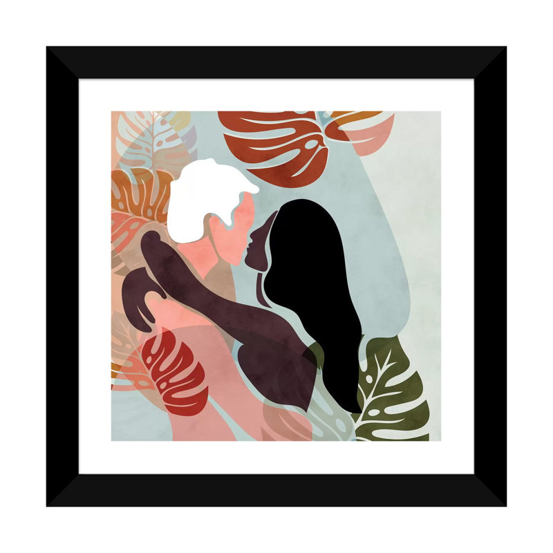 «Love hugs» par Ana Rut Bré - impression d'art graphique, Blanc, H 24 po x l 24 po x p 1 po, Papier encadré noir