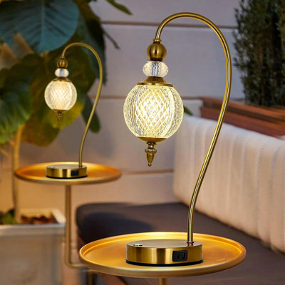 Vintage Table Lamp For Bedroom Set For 2 Mid Century Bedside Lamp With USB A And C Ports With Globe Shade Gold Night Stand Lamp For Office Living Room