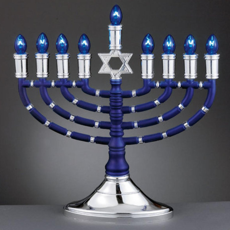 Menora de Hanoukka électrique 14 po bleu et argent
