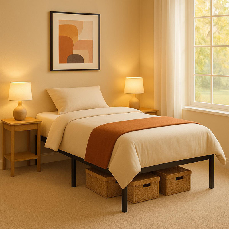 Platform Metal Bed Frame Modern, Single