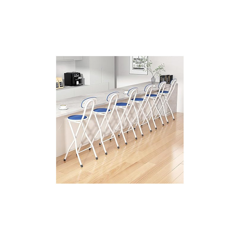 Upholstered Counter Stool with Metal Frame, Blue/White