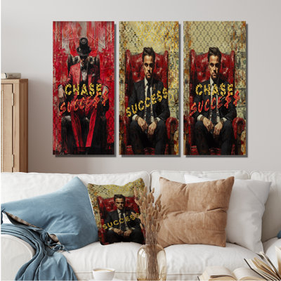 Dicaprio Sophisticate Chase The Sucess I - loup de Wall Street, ensemble de 3 reproductions sur toile
