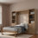 Lit escamotable en bois avec tablettes et armoires de rangement