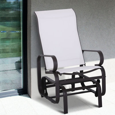 Fauteuil coulissant Backyard en beige, avec support ergonomique, métal chauffant, fauteuil berçant lisse, revêtement en tissu beige et aquatique, cou à bascule silencieux