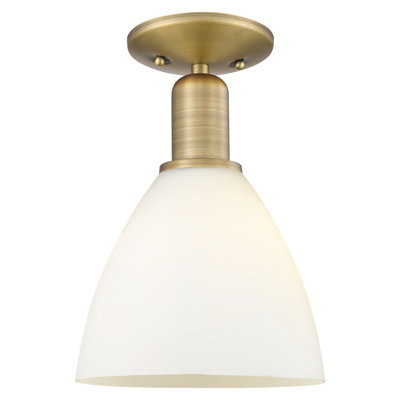 Arcadia - Bristol - 1 Light 8" Semi-Flush Mount - Brushed Brass Finish - Matte White Shade