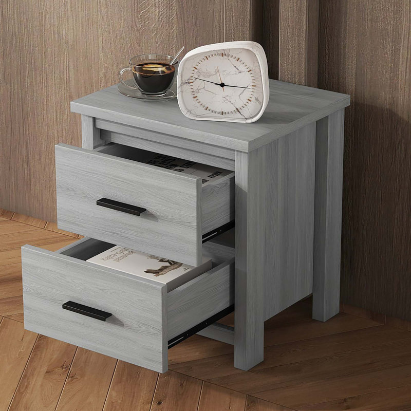 2 - Drawer Nightstand, Light Gray