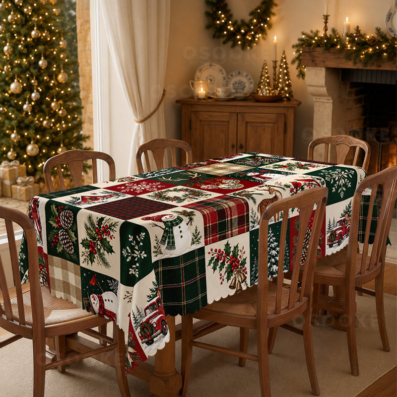 Nappe rétro patchwork de Noël rouge, Rond - 60 po
