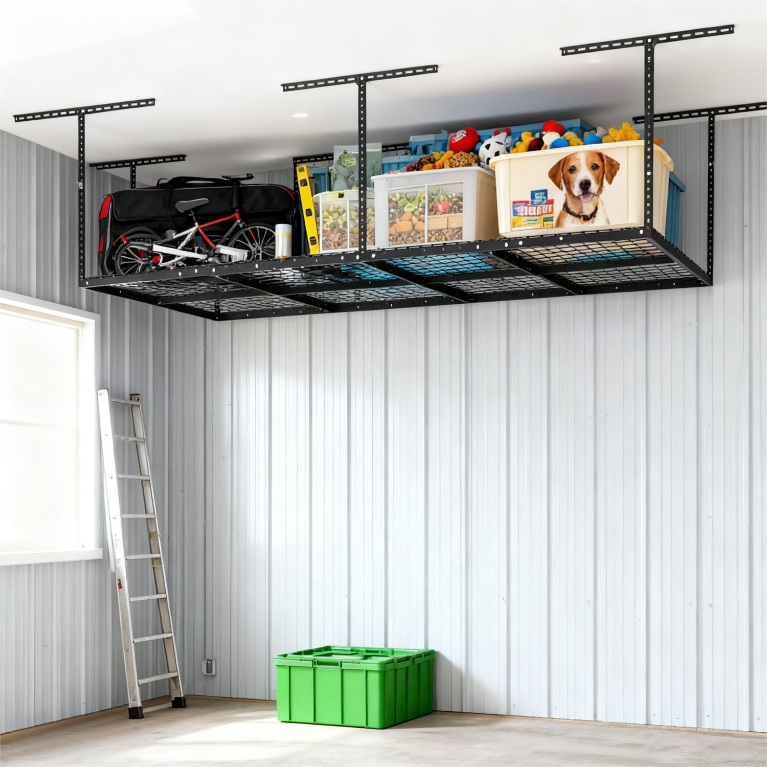 17 Stories Adjustable Overhead Ceiling Garage Storage Rack Drop-Down ...