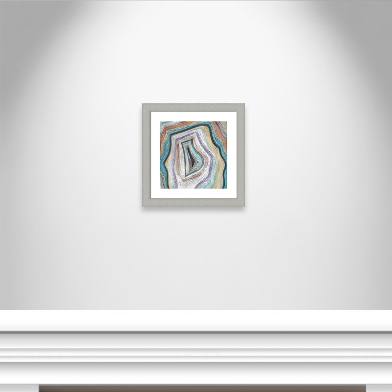 Agate moderne bleu sarcelle - peinture encadrée, Argent brossé, H 18,5 po x l 18,5 po x P 1,25 po