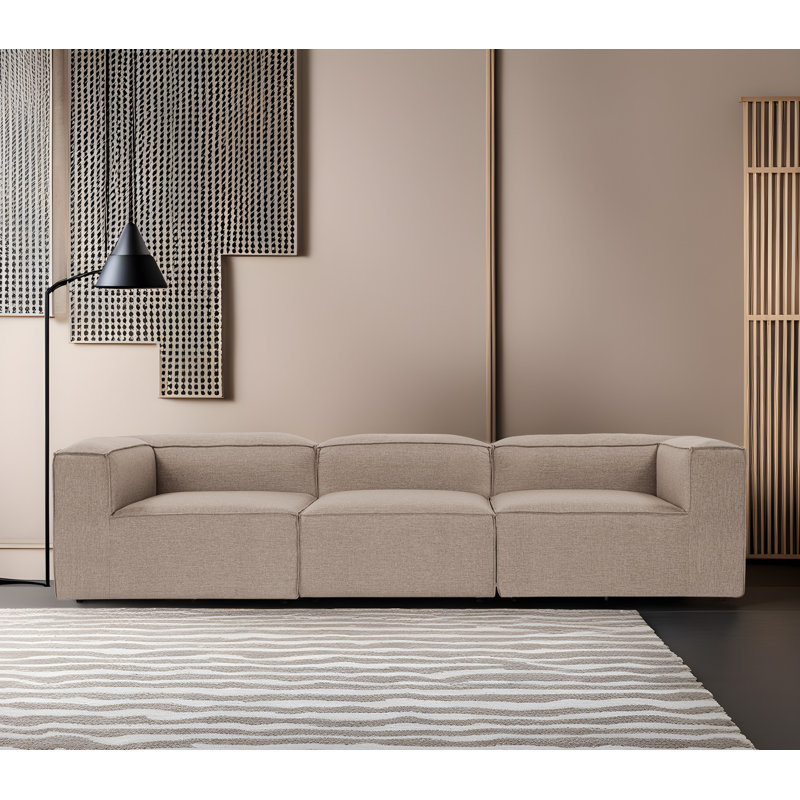 Stylish 3-Seat Sofa, Brown Linen Upholstery, 116.9 x 26.0 x 41.3 inches | 100% Hornbeam Frame, 32 DNS Foam for Ultimate Comfort | Durable Plastic Legs, Perfect for Living Room & Family Spaces, Modern Design