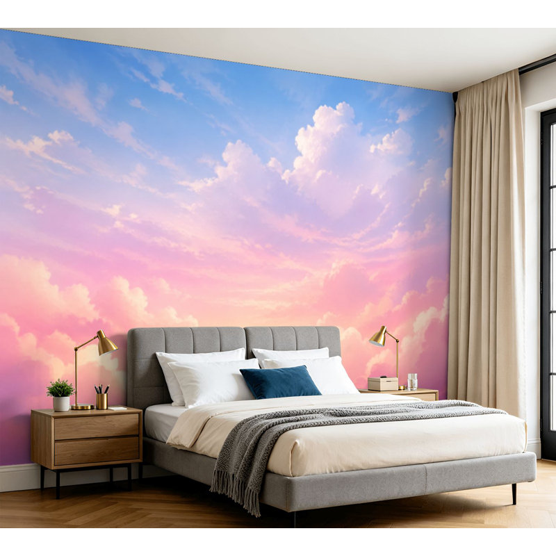 Papier peint adhésif auto-adhésif à motif de nuages arc-en-ciel amovible pour chambre à coucher H 100 po x l 144 po