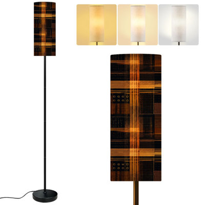  68.5" Standing Floor Lamp Bright Yellow Black Plaid Tartan Design Dimmable Metal Pole Lamp with Linen Lampshade LED Bulb Included