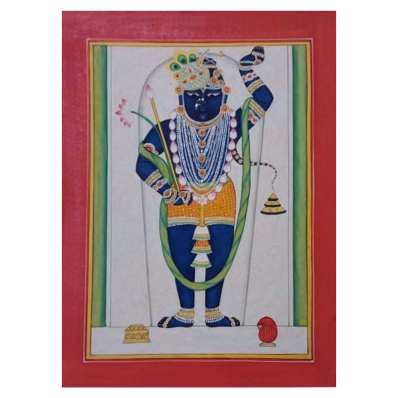 Lord Shreenath Ji dans le style Kota | Couleur naturelle sur feuille faite à la main | Par Mukesh Vijay