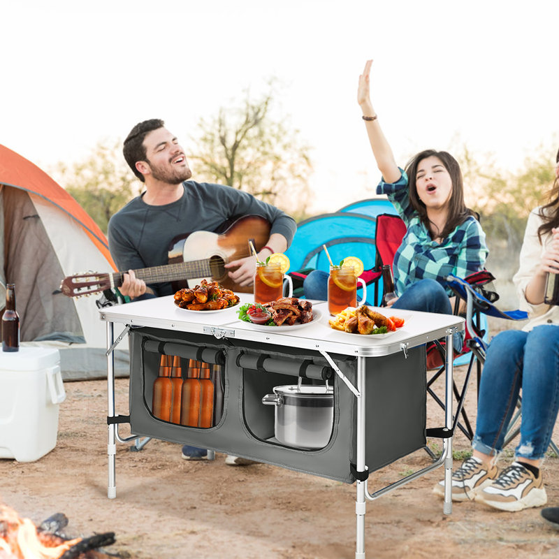 Table de camping réglable en aluminium Costway avec rangement bleu foncé Costway, Gris